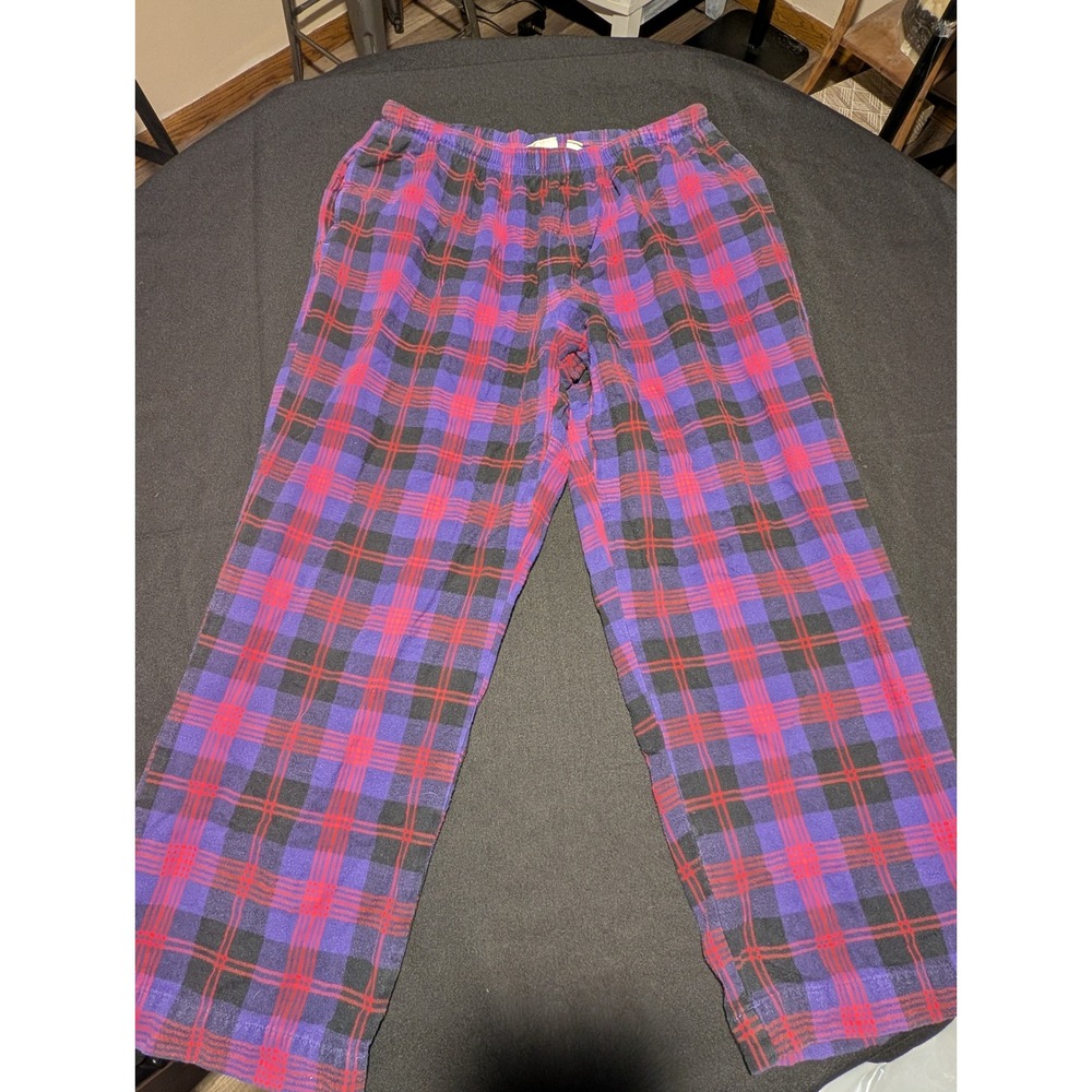 LL Bean Flannel Pajama Pants Purple Red Black Plaid Cotton Lounge Sleepwear LP